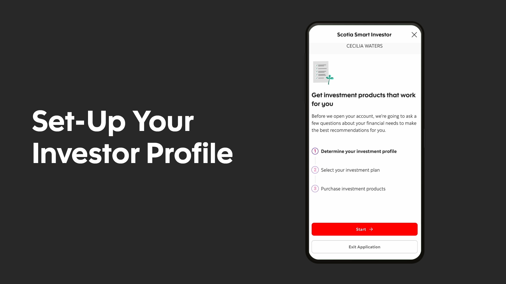 Scotia Smart Investor screen that shows the steps to set up your investor profile.